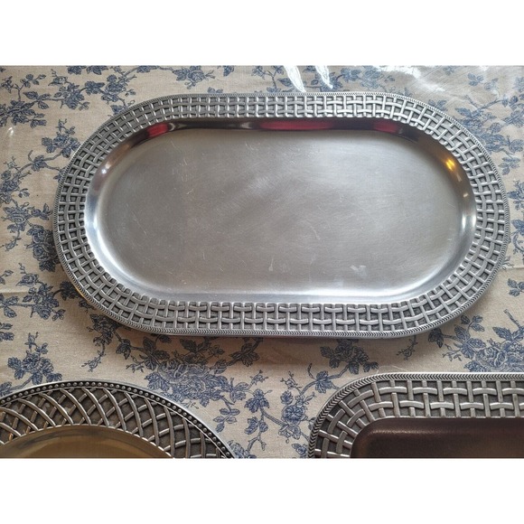 3 Pack Wilton Armetale Basketweave Serving Dish Platter set oval, basket, round - Picture 9 of 16